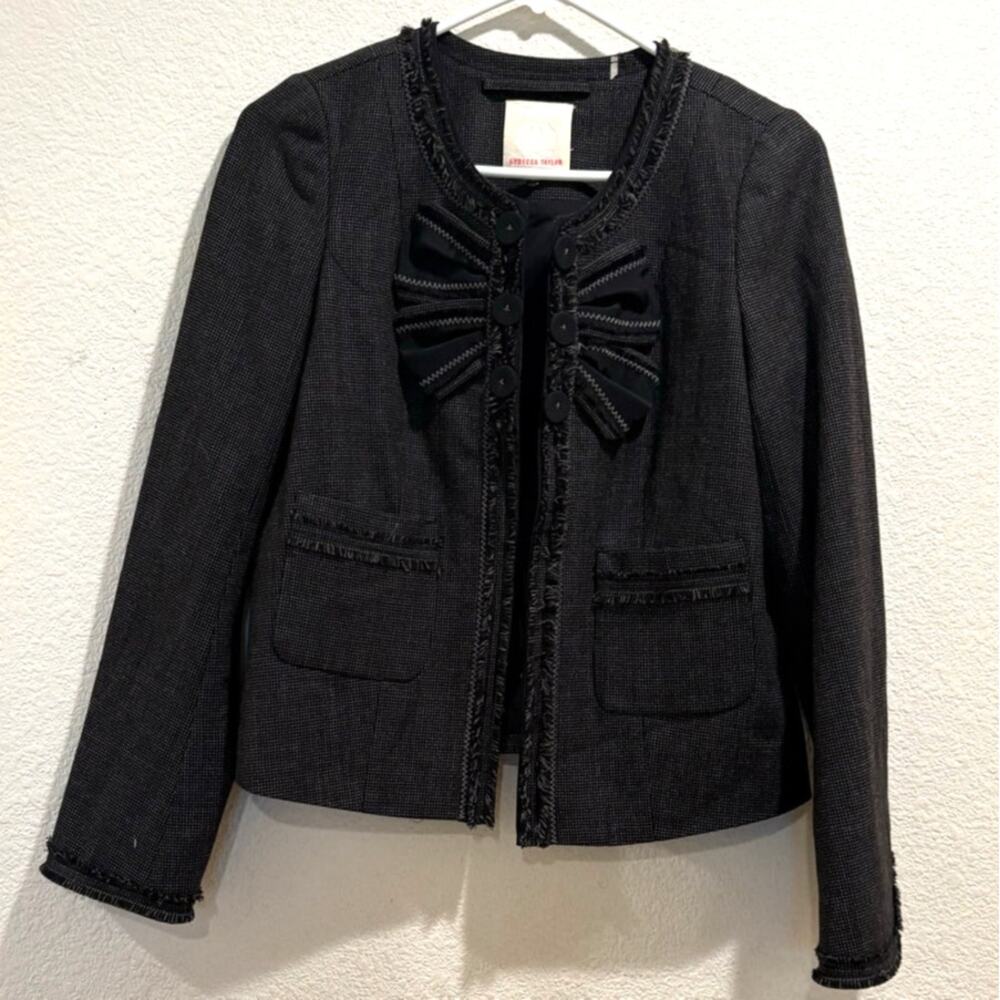 Rebecca Taylor Black & Gray Tinsley Dot Wool Blend Blazer Jacket Size 4
